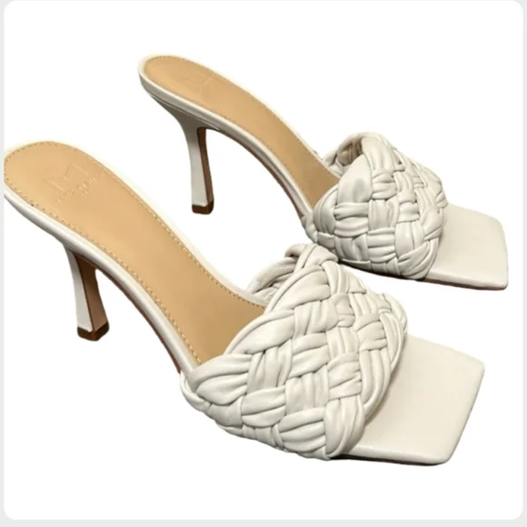 Marc Fisher Draya Braided Leather Mule Sandals White Size 8.5 Heels Heels